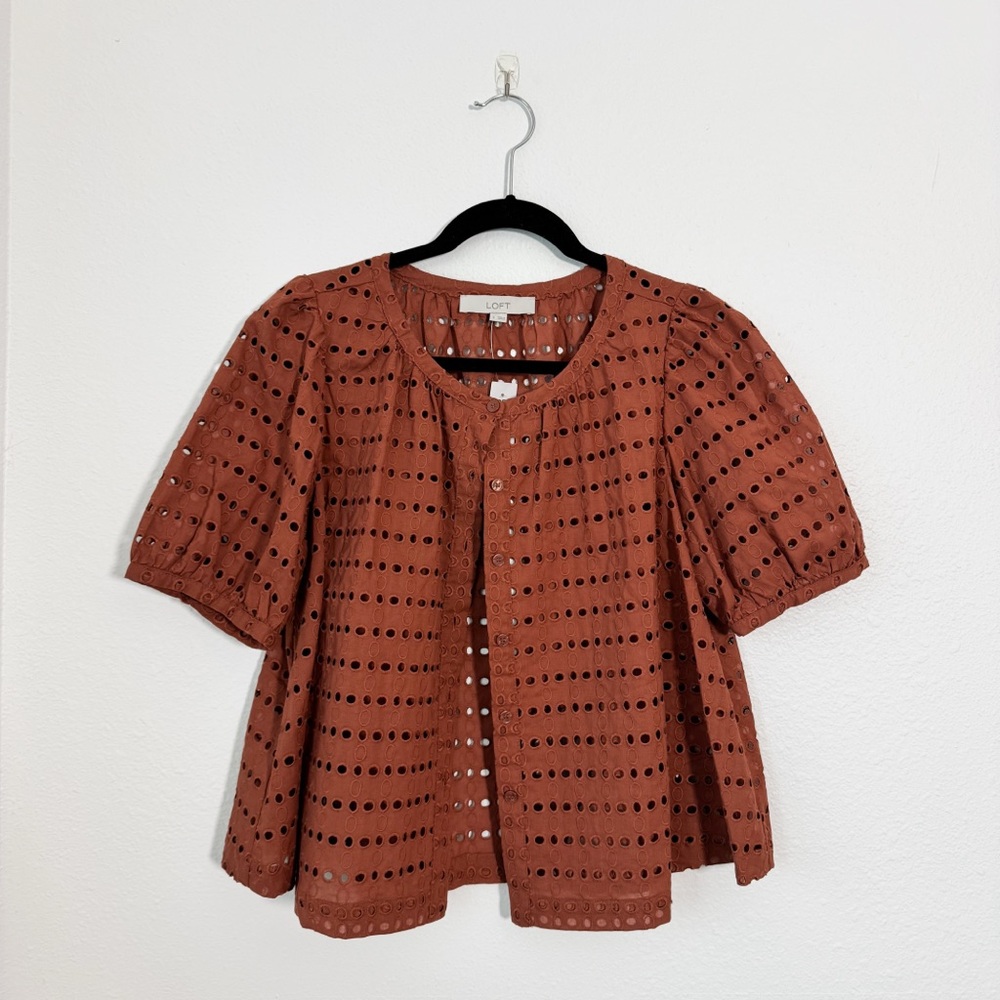 SOLD - LOFT Women's Terracotta Eyelet Blouse Small